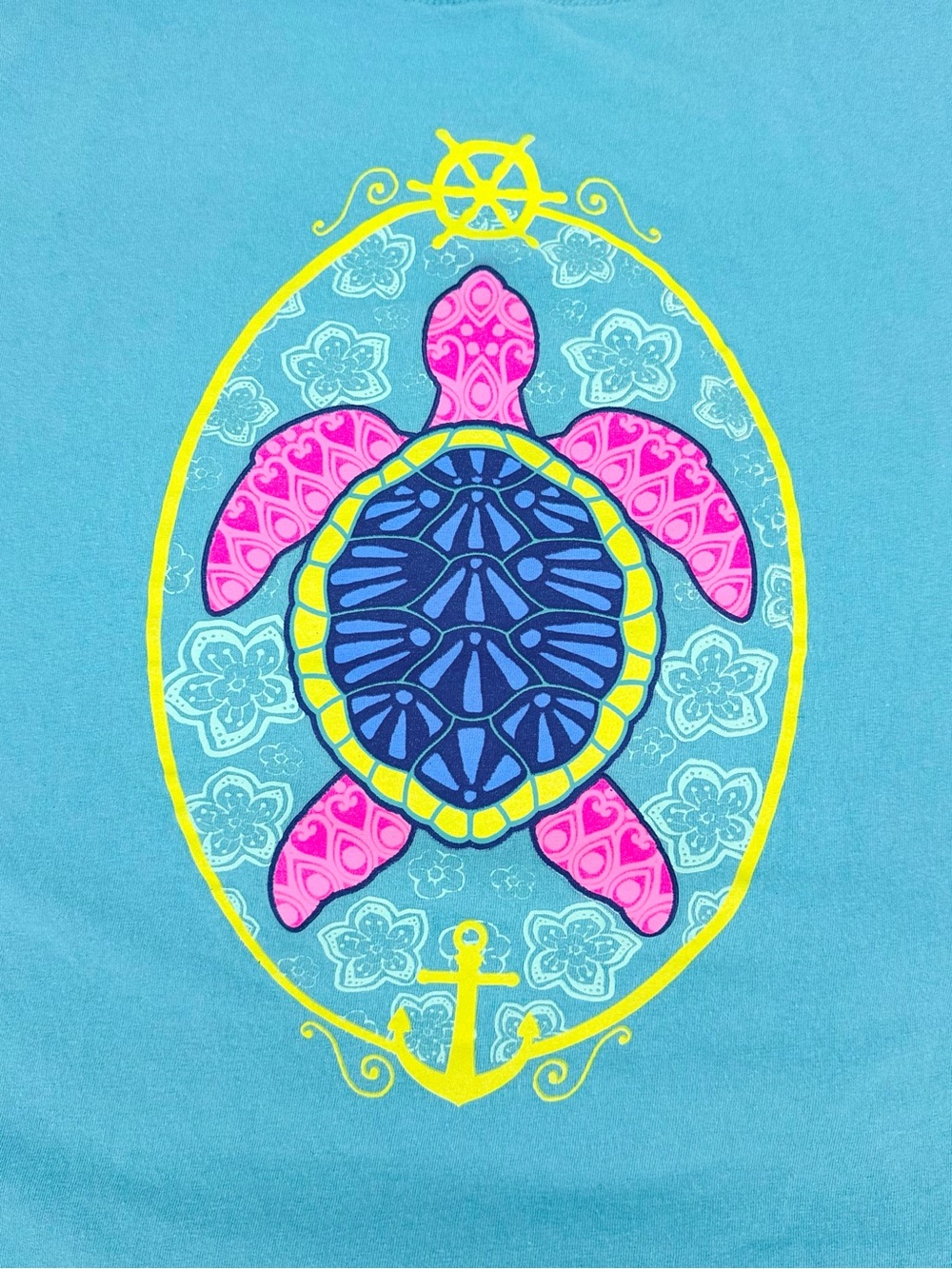 Southern Y’all Carolina Girl Sea Turtle Graphic T-Shirt XXL Blue Beach Coastal